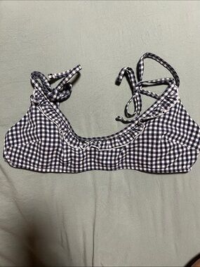 aerie Navy and White Gingham Ruffle Bikini Top